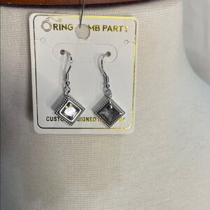 Ring Bomb Sterling Silver Square Drop Earrings